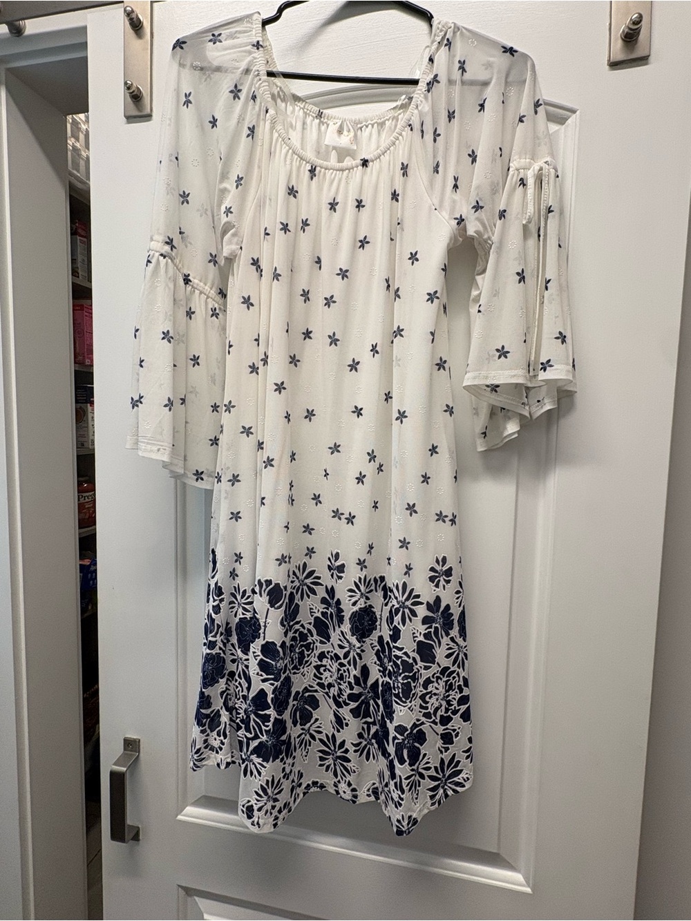 Siren Lily White Midi Dress with Navy Floral Border